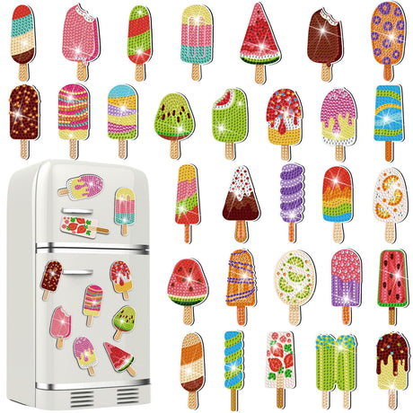 Remuuly 30 Pcs Diamond Painting Magnets Summer Diamond Art Magnet Kits for Adults Spring Flower Animal Cupcake 5D Rhinestones Refrigerator Magnetic Stickers for Fridge DIY Crafts Gifts(Ice Cream) Remuuly