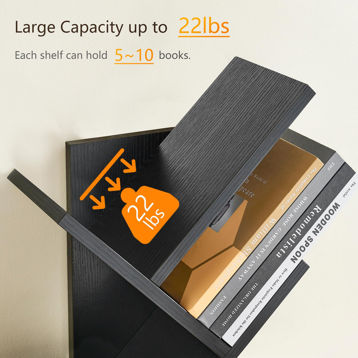 Tajsoon Tree Bookshelf 3 Tier Book Storage Organizer Shelves, Desktop Bookshelf Floor Standing Bookcase Display for CDs/Magazine/Books, Small Bookshelf for Bedroom, Living Room&Office, Black Tajsoon