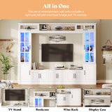 AMERLIFE 98" W Wall Unit TV Stand with Storage for TVs up to 80", Modern TV Console with LED Lights, Entertainment Center with Bookshelves for Living Room, White AMERLIFE