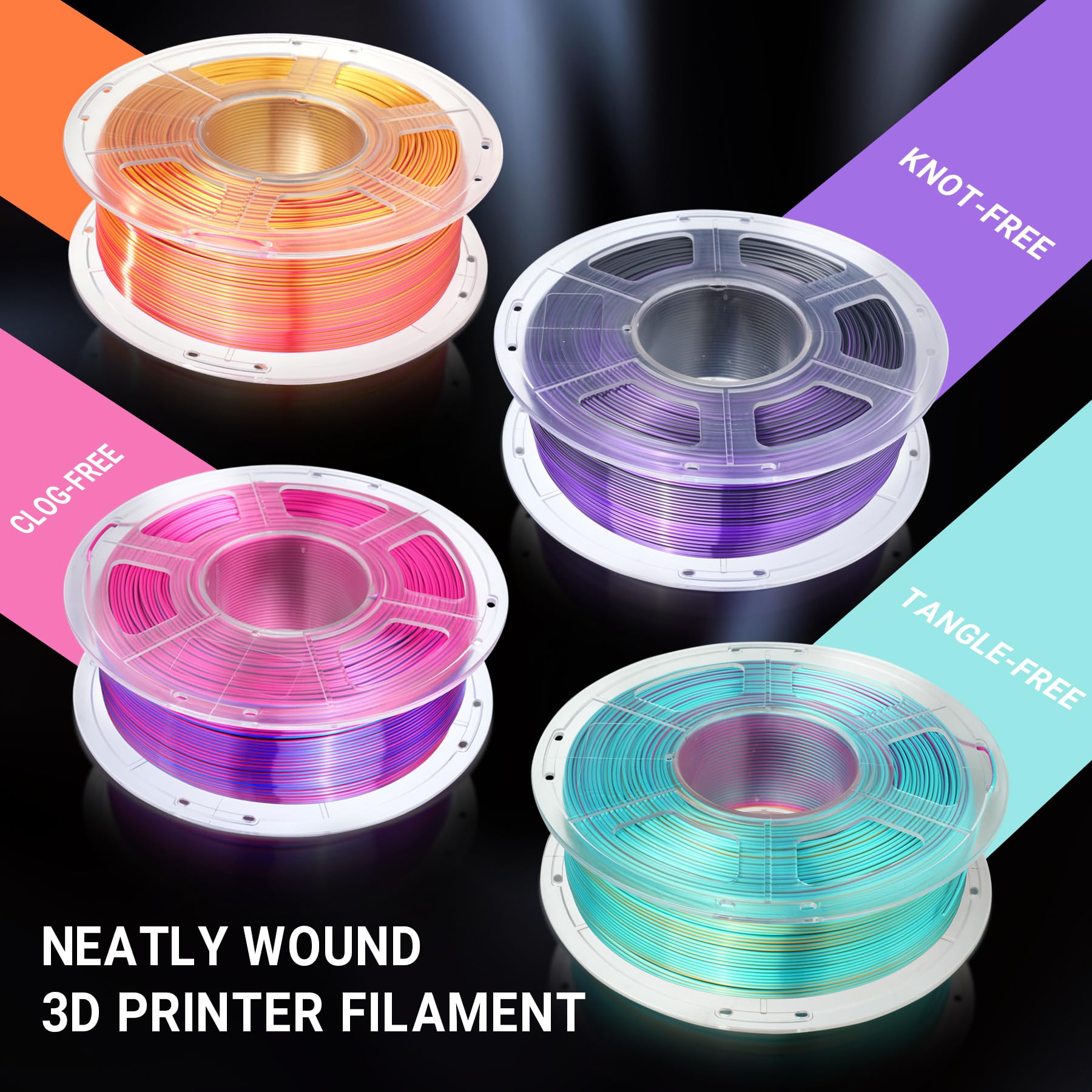 SUNLU Silk PLA Plus 3D Printer Filament, Dual Color Shiny PLA+ Filament 1.75mm, Silk Textures, 360° Spin Unveils Varied Colors, Dimensional Accuracy +/- 0.02mm, 1KG Spool(2.2lbs), Silk Red Bl - WoodArtSupply