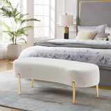 ALISH Upholstered Bench Modern Ottoman Bench Bed Bench Entryway Bench with Gold Legs for Living Room, Bedroom White ALISH