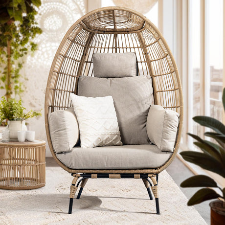 Bme Heavy Duty 500 Lbs Capacity Oversized Wicker Egg Chair for Outside, UV 2000 Hours Material with Non-discolouring Fabric Cushion, Durable Against Water, Weather Bme