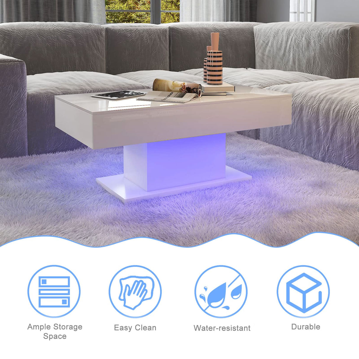 Led Coffee Table Living Room White Coffee Table Mesas De Centro Para Salas Modernas Nesting Coffee Table Modern Coffee Table for Living Room Sliding Center Table (White) HedoAjim