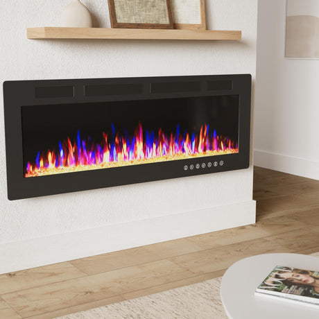 Vitesse 72 inch Ultra-Thin Electric Fireplace in-Wall Recessed and Wall Mounted Fireplace Heater,Linear Fireplace with Multicolor Flame,Timer,Low Noise,750/1500W,Touch Screen & Remote Control(72’’) VITESSE