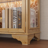 Hitow Glass Curio Cabinet Display Case with LED Light & 4 Doors, 4-Tier Flower-Patterned Glass Showcase Display Cabinet, 74.2" H Bookshelves and Bookcases for Living Room, Wood Grain Hitow