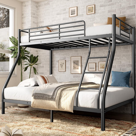 Klwenas Maec Twin Over Full Loft Bunk Beds for Kids,Teens & Adults,Heavy Duty Metal Bed Frame with Ladder,No Box Spring Needed,Space Saving Bedroom Furniture (Twin Over Full) Klwenas Maec