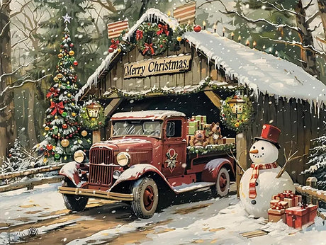 Christmas Diamond Painting Kits for Adults Beginners,DIY Winter Red Truck Diamond Art,5D Full Round Drill Diamond Dot Gem Art Kits, Home Wall Decor 16x12 Inch AREOPNMG