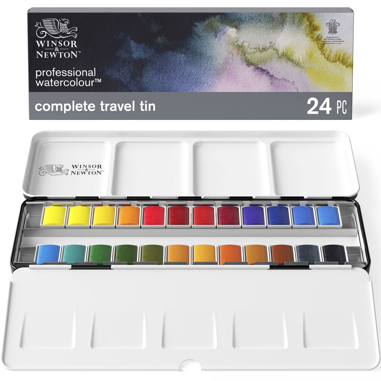 Winsor & Newton Professional Watercolor Paint Set, Lightweight Metal Box, 24 Half Pan Winsor & Newton