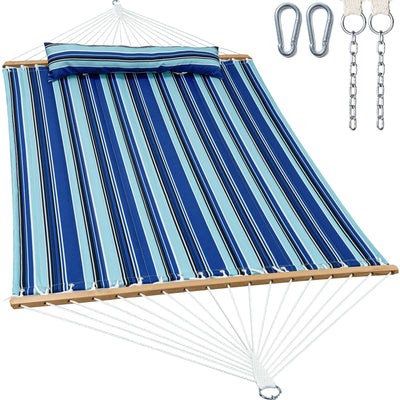Gafete 2 Person Hammocks for Outside, Double Quilted Fabric Outdoor Hammock with Spreader Bar, Large Removable Pillow, Storage Pockets, Carabiners, Max 475 lbs Capacity (Catalina Beach)