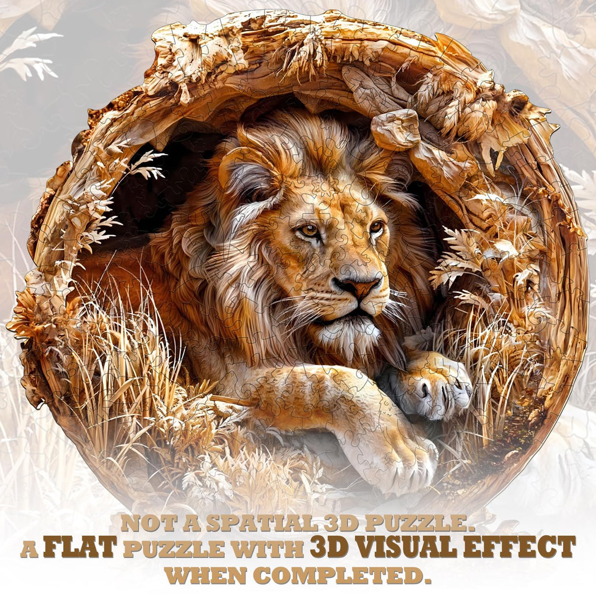 KAAYEE Wooden Puzzles for Adults, 3D Vision Effect Lion King Wooden Jigsaw Puzzles 100 PCS Unique Shape Advanced Wood Puzzle Adult, 3D Effect Flat Puzzle Birthday Gifts Family Game (S-8.5 * 8.5 in) KAAYEE