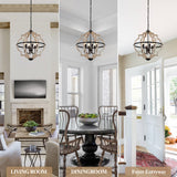 TACDANDM Farmhouse Chandelier for Dining Room Vintage Rustic Oak Distressed White 23'' 6-Light Wood Pendant Lighting Globe Hanging Ceiling Light Fixtures for Entryway Foyer Kitchen Living Room TACDANDM