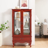 KEIKI Lighted Glass Display Curio Cabinet, 49" Tall Display Case with Adjustable Glass Shelves and Mirrored Back Panel for Living Room, Kitchen, Light Blub Included, Cherry KEIKI