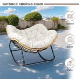 knocetx Rocking Egg Chair, Outdoor Rocking Chair with Thick Cushion, Modern Indoor Outdoor Papasan Rocking Chair, Lounge Rocker for Balcony, Living Room, Bedroom, Porch, Patio, Lawn, Garden (Ivory) knocetx