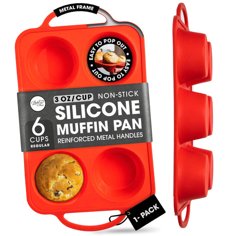 BAKE BOSS Silicone Muffin Pan with Handles, 6 Cup Regular Size Cupcake Pan, Perfect Silicone Muffin cups for Baking Keto Paleo Vegan Muffin Recipes, Nonstick Cupcake Maker Silicone Molds BAKE BOSS