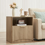 Evermagin Fluted Nightstand Set of 2, Natural Oak Bedside Table with Drawer and Storage, Wood Night Stand Mid Century Modern, Large End Table for Bedroom Evermagin