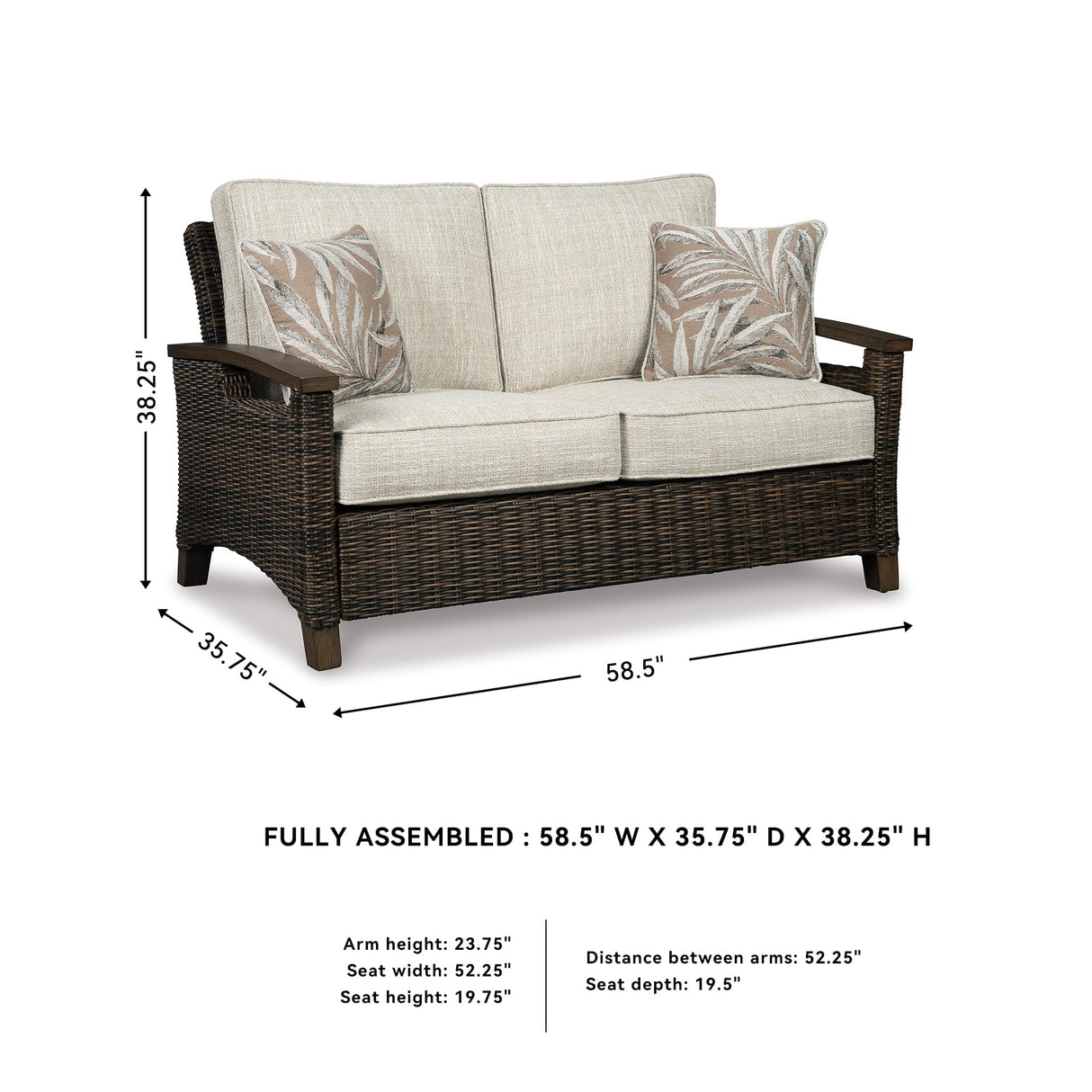 Signature Design by Ashley Paradise Trail Outdoor Loveseat with All Weather Cushions, Medium Brown Signature Design by Ashley