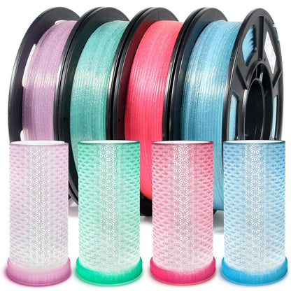 IEMAI Clear PLA Filament 1.75mm Bundle, High Speed 3D Printer Filament at 30-600mm/s, Transparent PLA Filament with Glitter Shiny, 250g × 4 Spool, Purple/Blue/Mint Green/Rose Pink - WoodArtSupply