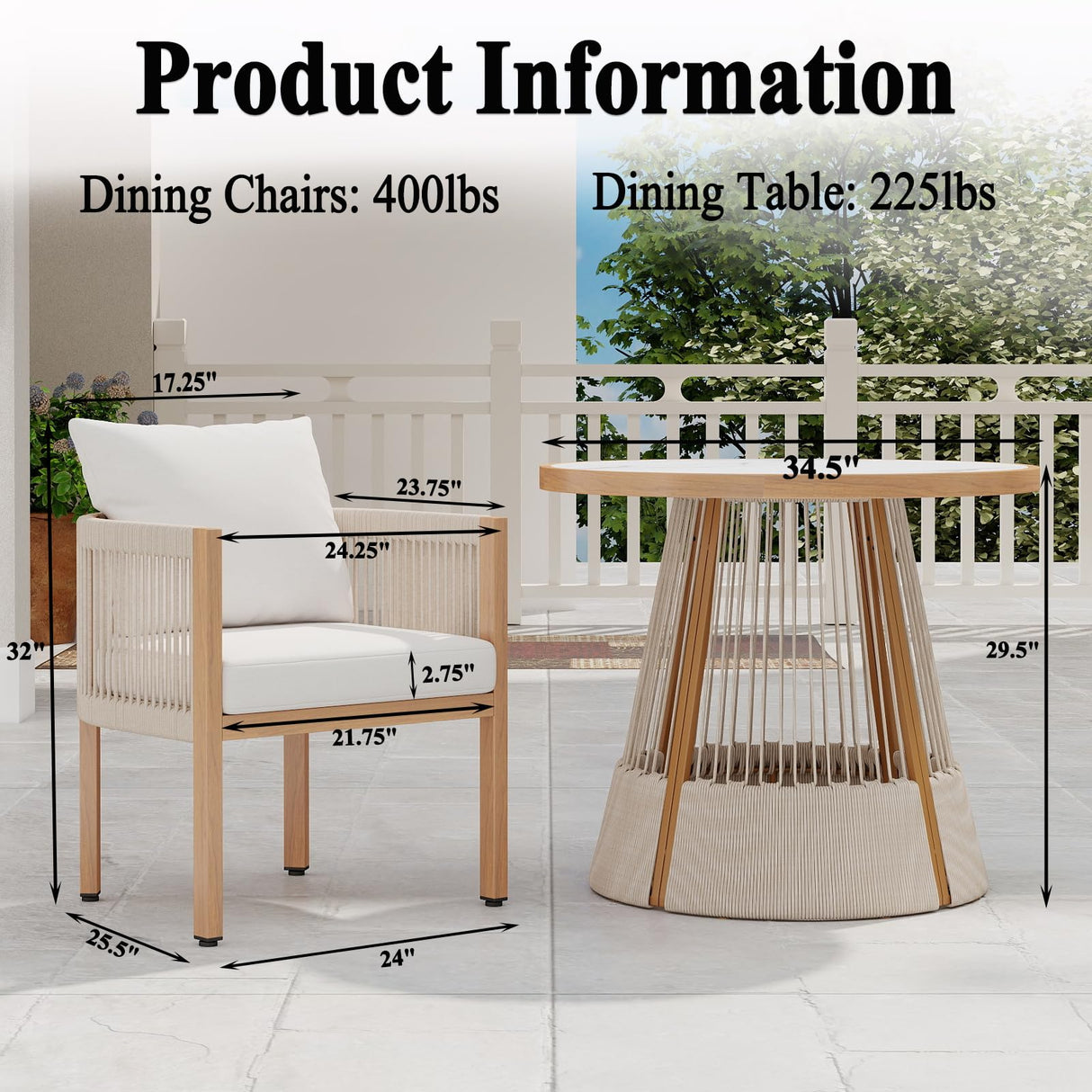 DAYAOUTDOOR Patio Dining Table and Chairs, Outdoor Furniture Set, Round Dining Sets for 4, Outdoor Dining Table Set, 5 Piece Patio Round Chairs Set, Small Outdoor Patio Sets for Kitchen, Beige DAYAOUTDOOR