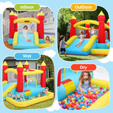 Inflatable Bounce House, Bouncy House with Blower, Bouncy Castle with Slide, Ball Pit, Jump House for Indoor Outdoor Backyard Party for Kids Aged 3-8 (10FT X 10FT X 7FT) with Repair Kit & Storage Bag Toiyjofe