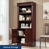 Sauder Palladia Book Shelf, Bookshelf with Storage, Library Bookcase with Doors and Adjustable Shelves, in Select Cherry finish Sauder