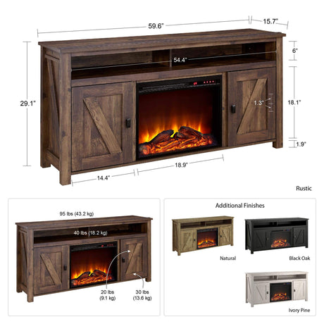 Ameriwood Home Farmington Electric Fireplace Console 60", Pine TV Stand, Ivory Oak Ameriwood Home