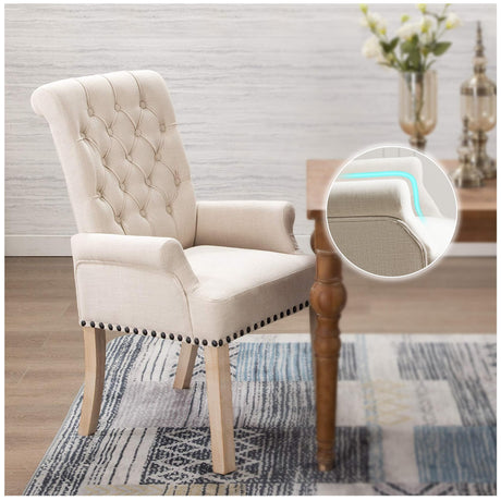 adochr Upholstered Fabric Accent Dining Chair, Elegant Tufted Club Dining Room Kitchen Room Arm Dining Chair, Beige adochr