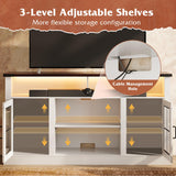 WLIVE Farmhouse TV Stand for 65 Inch TV, Tall Entertainment Center with LED Lights, Mid Century Modern TV Console wirh Open Shelves and Glass Cabinet Doors for Living Room and Bedroom, White WLIVE