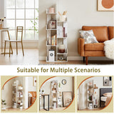 VECELO 8-Tier Tall Cactus-Shaped Tree Bookshelf, Vertical Bookcase with Waterproof Shelves & Rounded Corners, Modern Display Rack for Small Spaces in Living Room, Office, Bedroom, Ivory White VECELO