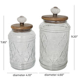 Deco 79 Glass Floral Living Room Decorative Jars Decorative Container with Brown Wooden Lids and Antique Style Knobs, Set of 2 Jar with Lid 9", 8"H, Clear Deco 79