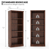 Fllution 72 in Tall Bookcase, 31.3 in Wide Floor Standing Bookshelf, Open Storage 5-Shelf Bookshelves, Dark Cherry Large Indoor Furniture for Home Office School Library Living Room Bedroom Fllution