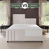 AMERLIFE King Size Bed Frame, Velvet Upholstered Platform Bed with Vertical Channel Tufted Headboard & Footboard/Wingback, Mattress Foundation with Wood Slats, No Box Spring Needed, Cream AMERLIFE