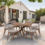 PURPLE LEAF 7 Pieces Round Dining Set Patio Aluminum Modern Round Table and Wicker Chairs with Cushions for Kitchen Backyard Garden Outdoor Furniture Sets PURPLE LEAF