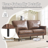 KEIKI PU Leather Loveseat Sofa, 56.3" Small Couch 2 Seater Sofa Couches with 2 USB & 1 Type-C Charging Ports, Removable Pillow Cover, Comfy Cushion, Love Seat Couches for Bedroom, Apartment, Brown KEIKI
