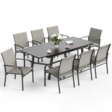 SUNSHINE VALLEY 9 Piece Patio Dining Set for 8, Rectangular Extendable Dining Table, 8 Metal Brown Chairs, Outdoor Table and Chairs Set for Lawn Backyard and Deck SUNSHINE VALLEY