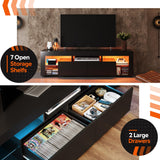 WLIVE 63 Inch TV Stand, LED Entertainment Center for 60 to 70 Inch TV, Modern TV Console with 2 Drawers, TV Stands for Living Room, Black WLIVE
