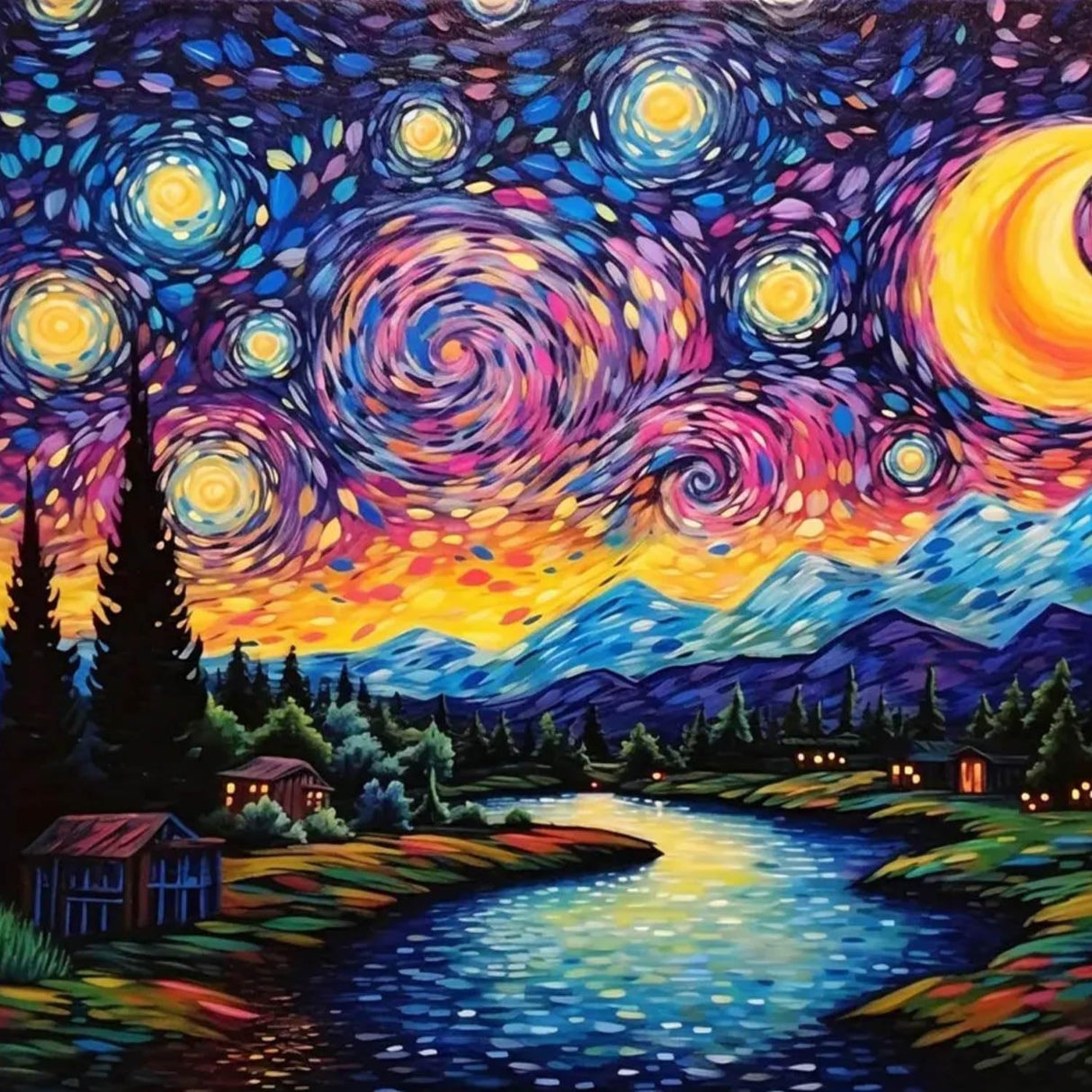 Starry Night Diamond Painting Kits for Adults - Starry Sky Diamond Art Kits for Adults Beginner, Landscape Scene DIY Full Drill Diamond Dots Paintings with Diamonds 5D Gem Art and Crafts 14x14inch HOIYLDS