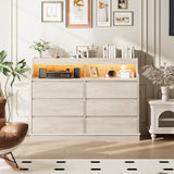 Dresser for Bedroom, 6 Drawer Dresser with LED Lights and Charging Station, Wide Chest of 6 Drawers with Open Space, Modern Large Capacity Storage Cabinet, Living Room, Hallway, Oak GarveeHome