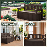 Flamaker 80 Gallon Storage Bench Outdoor Indoor, Durable All-Weather Seating with Hidden Storage, Lockable Deck Box for Garden, Patio, Poolside (Brown) Flamaker