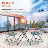 Alpine Corporation Indoor/Outdoor 3-Piece Peacock Feather Rustic Metal Bistro Set Patio Seating, Light Blue Alpine Corporation