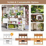 ENICFENA Outdoor Potting Bench, 100% Fir Wood Garden Work Table with Hutch, Drawer & Adjustable Shelves, Rustic Planting Station for Backyard, 50.2"x19.7"x66.1" (White, 66.1''H) ENICFENA
