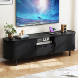 ONBRILL 69" TV Stand with Power Outlet for TVs up to 80", Entertainment Center with Storage and Drawer, TV Console with Adjustable Shelves and Sliding Door, TV Stand for Living Room, Bedroom, Black ONBRILL