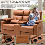 Consofa 68'' Power Reclining Loveseat with Massage and Heat | Double Recliner RV Sofa with Console | Wall Hugger Recliner Sofa | Rv Theater Seating | RV Furniture (PU Leather, Brown) Consofa