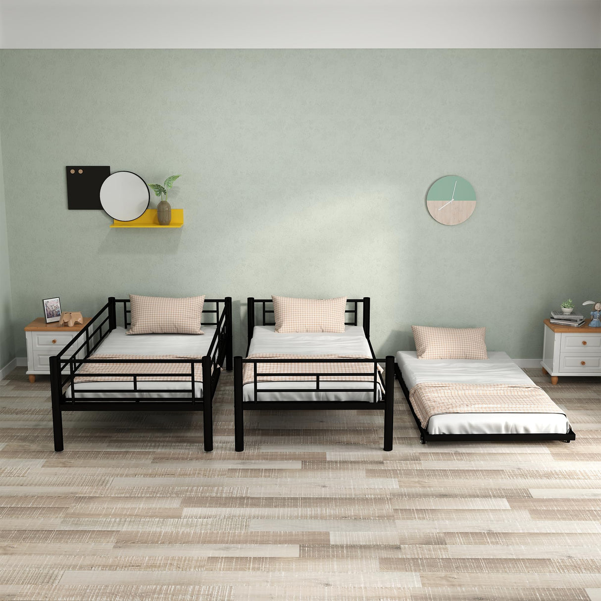 AYUYK Twin Over Full Bunk Bed, 3 in 1 Triple Bunk Beds, Sturdy Steel Triple Bunk Beds Frame with Guardrails and Strong Ladders, Metal Bunk Bed for Kids/Teens/Adults (Black, Twin Over Twin) AYUYK