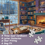 Winter Puzzles for Adults 1000 Piece, Cozy Cabin Puzzle Dog Cat Book Jigsaw Puzzle, Winter Cabin Puzzle Kittens PICKFORU