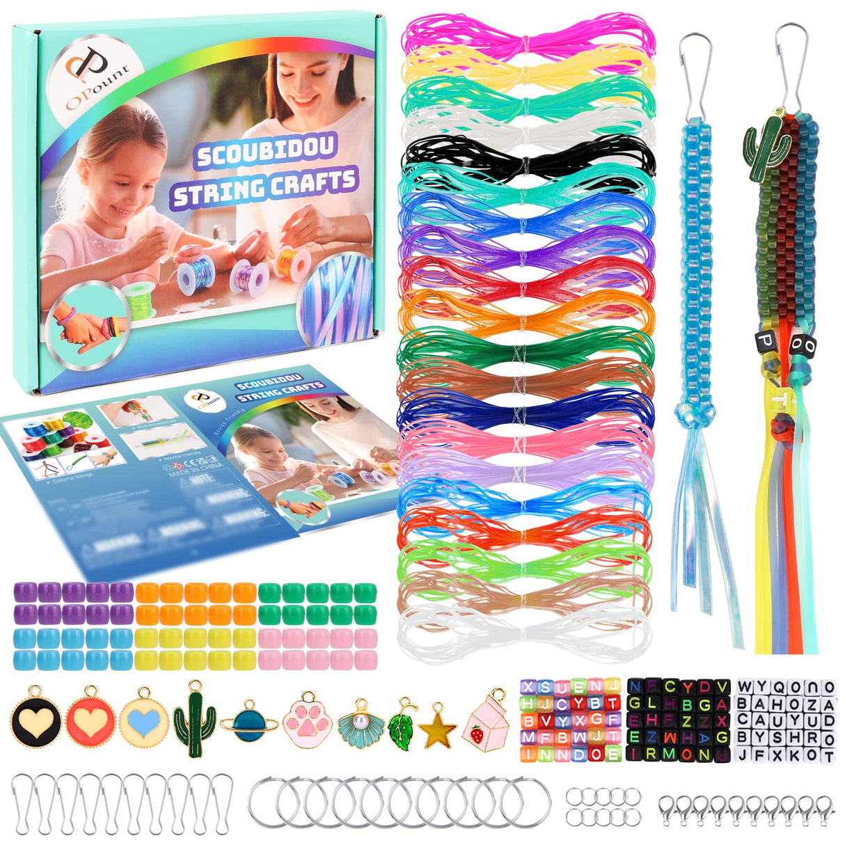 PP OPOUNT Plastic Lanyard String, 20 Rolls Boondoggle String with Instruction for Beginners and 220 Beads, Lanyard Making Kit for DIY Bracelets, Key Chains and Lanyards, Summer Camp Crafts PP OPOUNT