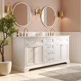 Deer Valley 72'' Bathroom Vanity with Double Sink Top, Pre-Assembled Modern Wood Bathroom Cabinet Sink Combo with Backsplash, Soft Closing Doors, Multifunctional Storage Space Vanity (White) Deer Valley