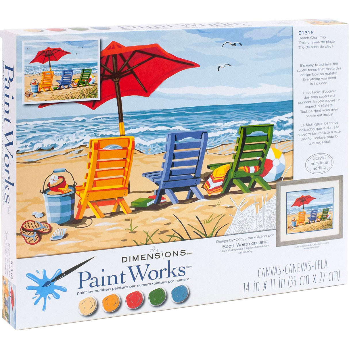 Dimensions Beach Chair Trio Paint by Numbers for Adults, 14'' W x 11'' L Dimensions