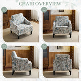 Bezseller Floral Accent Chair, Upholstered Reading Armchair with Wood Legs, Mid-Century Leisure Comfy Single Sofa Chair for Living Room, Bedroom, Home, Office, White Floral Bezseller