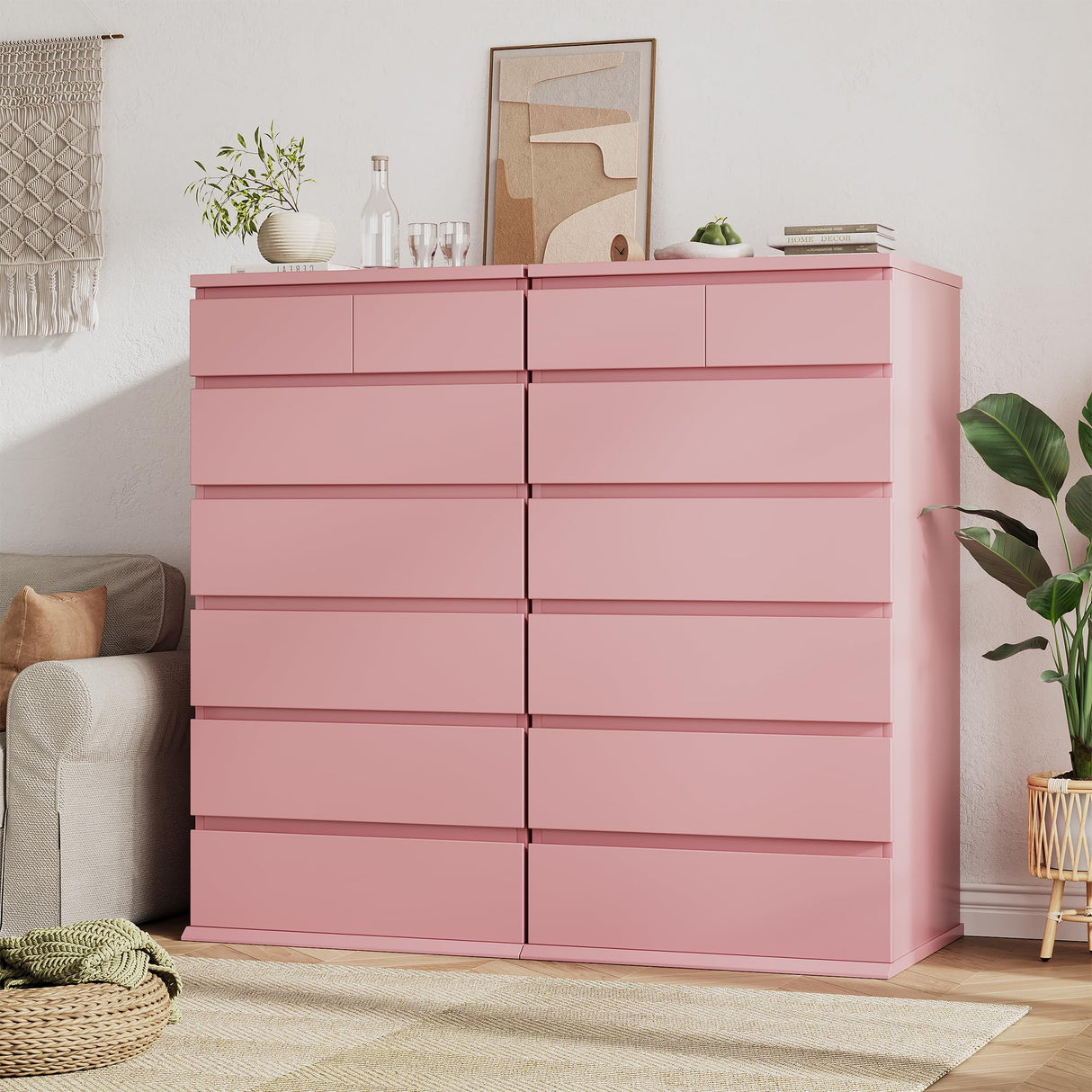 Pink Tall 7 Drawer Dresser for Bedroom, Modern Wood Closet Dressers & Chests of Drawers with Jewelry Storage, 23.6" L*15.8" W*47.5" H in Large Vertical Dresser for Bedroom, Living Room, Nursery Jocoevol