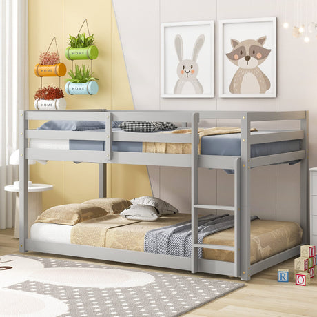 PVWIIK Bunk Bed Twin Over Twin with Ladder & Safety Guard Rails,Solid Wood Bunk Bed Frame for Kids,No Box Spring Needed, Grey PVWIIK